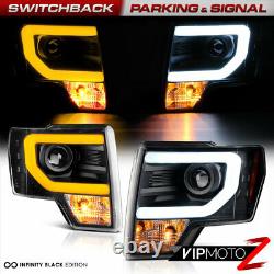 For 09-14 Ford F150 BLACK SwitchBack LED Neon Tube Halo DRL Projector Headlight