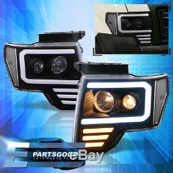 For 09-14 Ford F150 Black Clear LED DRL Tube Projector Headlights Lamps Pair