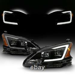 For 13-15 Nissan Sentra Sinister Black Smoke C-Shape LED U-Bar DRL Headlight