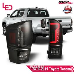 For 16-21 Toyota Tacoma Black/Smoke DRL LED Tube Tail Lights Rear Brake Lamps