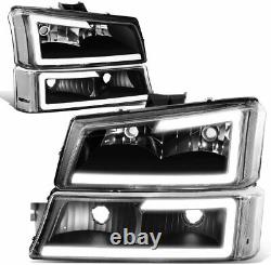 For 2003-2006 Chevy Silverado 3D LED DRL HeadLights+Bumper Lights Black Clear