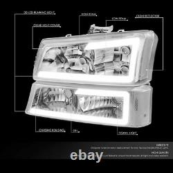 For 2003-2006 Chevy Silverado 3D LED DRL HeadLights+Bumper Lights Clear 2PCS