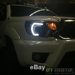 For 2012 2013 2014 2015 Toyota Tacoma LED DRL Light Tube Projector BK Headlights