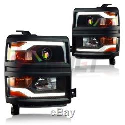 For 2014-2015 Chevy Silverado Projector Headlights LED DRL Light Bar Black
