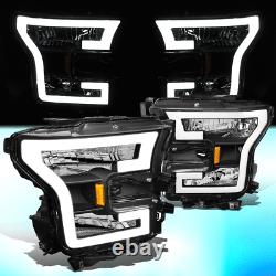 For 2015-2017 Ford F150 3d Led Drl Tube Running Light Bar Headlamps Black/amber