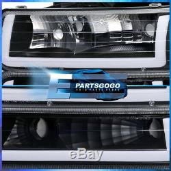 For 99-02 Silverado Tahoe LED DRL Black Housing Clear Amber Headlights Assembly