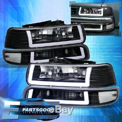 For 99-02 Silverado Tahoe LED DRL Black Housing Clear Lens Headlights Assembly