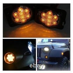For Jeep Wrangler JK 2007-2017 7 LED Headlights + Turn Signal Fender Lamps Kit