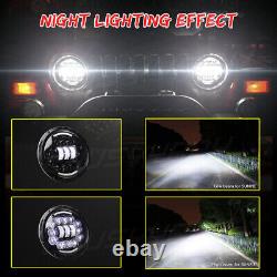 For Land Rover Defender 90 110 130 7inch LED Headlight Halo Angel Eyes DRL Light