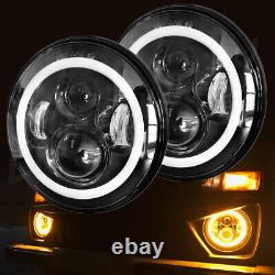 For Toyota FJ Cruiser 7 Inch LED Headlights Amber Halo Lights DRL Turn Light 2x