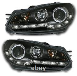For VW Golf Mk6 09+ Black LED DRL Projector Headlights Lighting Lamp Spare Part