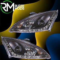 Ford Focus MK1 2001 2005 Black DRL Style Projector Head Lights 1 Pair