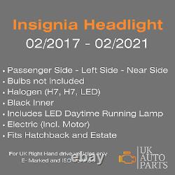Headlight Vauxhall Insignia Passenger Side Black Halogen LED DRL 2017-2021