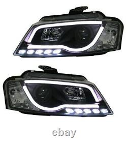 Headlights Set LED Lightbar Front Lights in Black for Audi A3 8P 08-12 with DRL