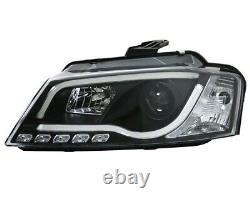 Headlights Set LED Lightbar Front Lights in Black for Audi A3 8P 08-12 with DRL