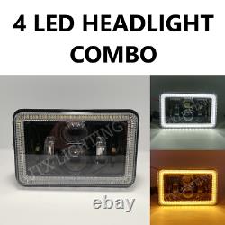JTX, 4 Light combo, Black LED Headlights, 4x6, White Halo, Flashes Amber