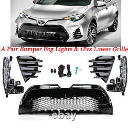 LED DRL Bumper Fog Light & Black Grille For 2017 2018 Toyota Corolla SE XSE