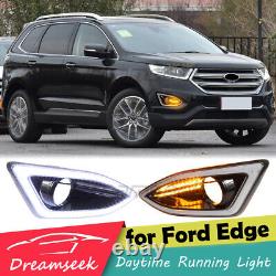 LED DRL Day Running Light For Ford Edge 2015-2017 2018 Fog Lamp Cover With Turn