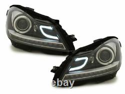 LED DRL Headlights for Mercedes C-Class W204 S204 C204 Facelift 2011-2014 Black