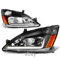 (LED DRL LIGHT BAR) Black/Amber Corner Headlight Lamps for 03-07 Honda Accord