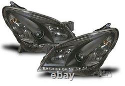 LED Headlights for Opel Astra H in black with LED daytime running lights optic