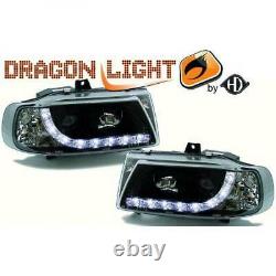 LHD Projector Headlights LED Dragon DRL Lights Black For Seat Ibiza Cordoba