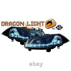 LHD Projector Headlights Pair LED Dragon DRL Lights Black Renault Megane 02-05