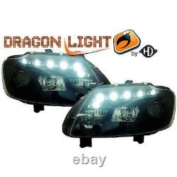 LHD Projector Headlights Pair LED Dragon DRL Lights Clear Black For VW Touran