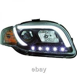 LHD Projector Headlights Pair LED Light Bar DRL Black For Audi A4 Avant B7 04-07