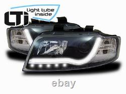 Light Tube LED front headlights in BLACK DRL look fit for Audi A4 B6 00-04