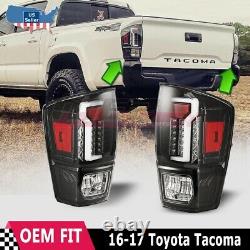 OE Style Fit 16-21 Toyota Tacoma DRL LED Brake Tube Tail Lights Black Clear
