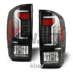 OE Style Fit 16-21 Toyota Tacoma DRL LED Brake Tube Tail Lights Black Clear