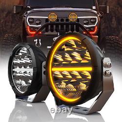 Pair 7 Inch Round off Road Spot Beam LED Driving Lights Dual Color DRL Truck