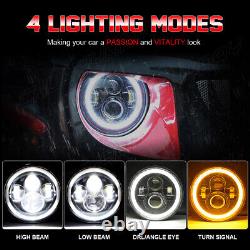 Pair 7 Round LED Headlight Lamp Angel Eye DRL Light For Classic MG MGB Midget