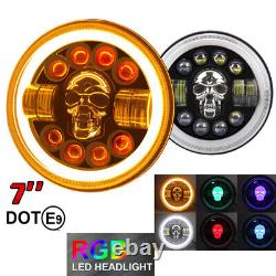 Pair 7 inch RGB LED Headlights with Halo DRL Light for Land Rover Defender 90 110