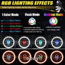Pair 7 inch RGB Skull LED Headlights Halo Angel Eye DRL Light for MG MGB Midget