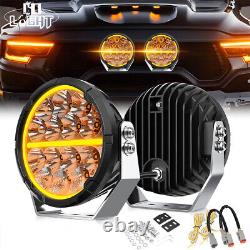 Pair 7inch LED Driving Work Lights Halo DRL Round Offroad SUV ATV 4WD Spot Beam