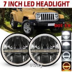 Pair 7inch Round LED Headlights DRL Turn Lights For Land Rover Defender 90 110