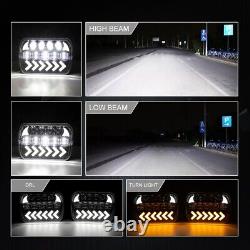 Pair 7x6 LED Projector Headlight DRL Turn signal Light For Ford Jeep Land Rover