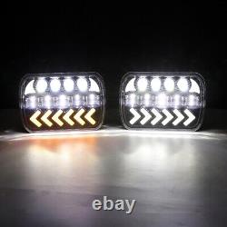 Pair 7x6 LED Projector Headlight DRL Turn signal Light For Ford Jeep Land Rover