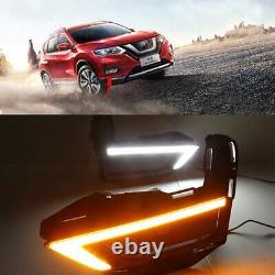 Pair DRL For Nissan X-Trail 2017-2020 LED Daytime Running Light Fog Lamp With Turn
