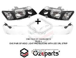 Pair Head Light + Protector With LED DRL Black For Holden Commodore VY SS SV8