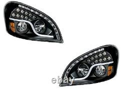 Pair LED Blackout Headlights With Dual LED DRL & Turn for Freightliner Cascadia