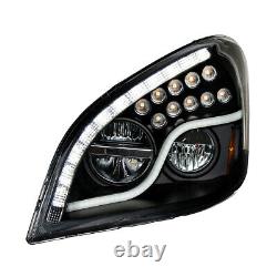 Pair LED Blackout Headlights With Dual LED DRL & Turn for Freightliner Cascadia