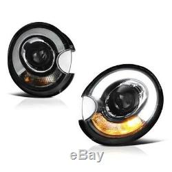 Pair Mini Cooper Projector LED Light bar DRL Headlight Headlamp Black 07-13 R56