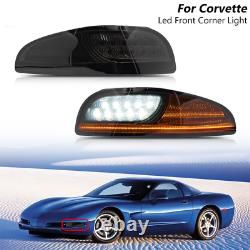 Sequential Smoked LED Front Turn Signal Light Corner For 97-04 Chevy Corvette C5