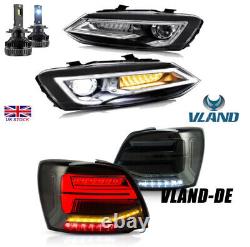 VLAND LED Headlights+Smoked Taillights For 2011-2017 Volkswagen Polo 2 Pairs
