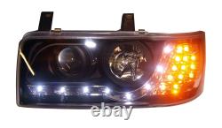VW T4 CARAVELLE (90-94) Short Nose/TRANSPORTER (90-03) BLACK LED DRL HEADLIGHTS