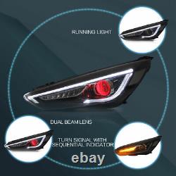 Vland Headlights For 2015-18 Ford Focus Sequential LED LH&RH Devil Eye+Bulbs Kit
