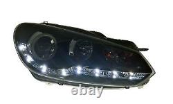 Vw Golf Mk6 Black Drl Led Devil Eye R8 Design Projector Front Headlights